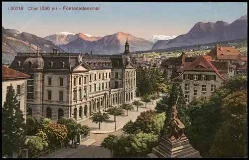 Ansichtskarte Chur Panorama-Ansicht mit Fontana-Denkmal 1910