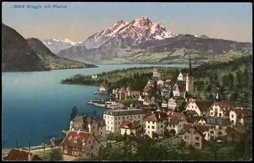 Ansichtskarte Weggis Panorama-Ansicht Ortsansicht mit Pilatus 1910