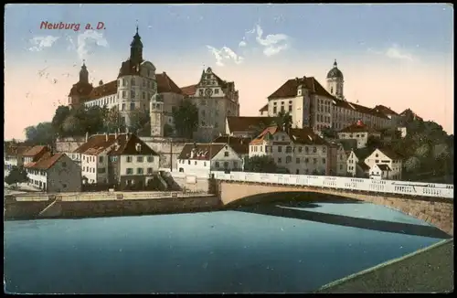 Ansichtskarte Neuburg (Donau) Partie mit Brücke 1915   1. Weltkrieg Feldpost