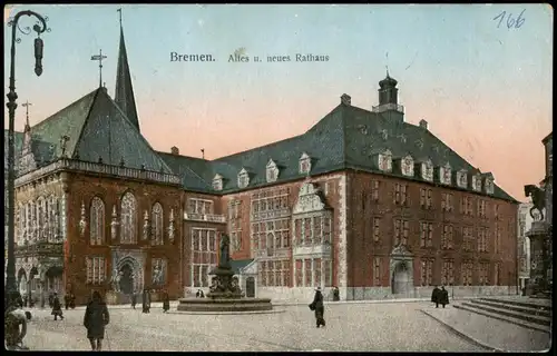 Ansichtskarte Bremen Altes u. neues Rathaus 1916
