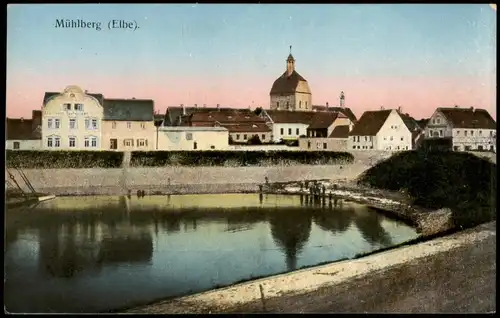 Ansichtskarte Mühlberg/Elbe Miłota Panorama-Ansicht, Ortsansicht 1919
