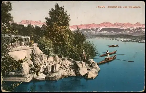 Ansichtskarte Zürich Umland-Ansicht Zürichhorn und die Alpen 1910