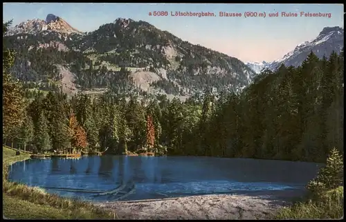 .Schweiz Lötschbergbahn Blausee (900 m) und Ruine Felsenburg 1920