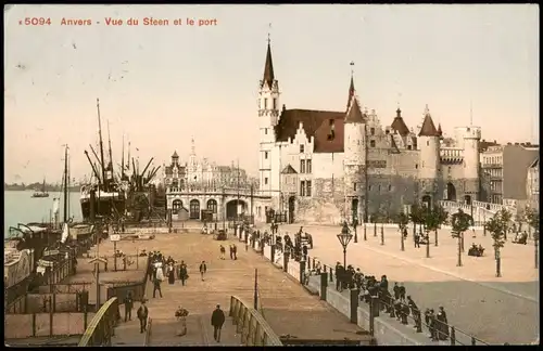 Postkaart Antwerpen Anvers Vue du Steen et le port 1910