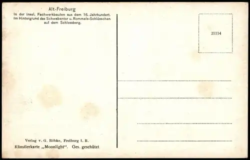 Freiburg im Breisgau In der Insel Fachwerkbauten - Moonlight Mondschein 1911