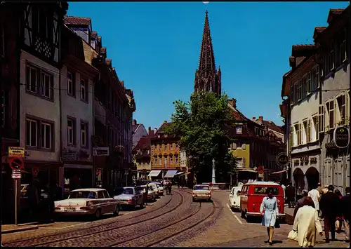 Ansichtskarte Freiburg im Breisgau Oberlinden, Mercedes Benz VW Bulli 1982