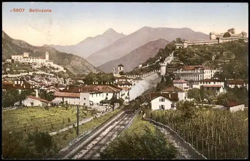 Ansichtskarte Bellinzona Panorama-Ansicht, Ortsansicht 1910