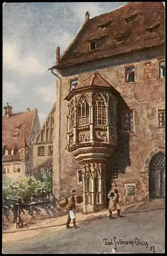 Nürnberg Gebäudeansicht Schöner Erker; signierte Künstlerkarte 1910