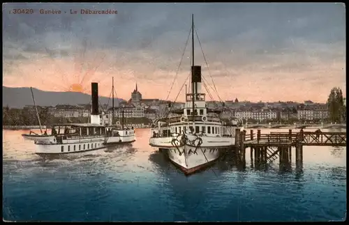 Ansichtskarte Genf Genève Le Débarcadère Anlegestelle für Schiffe 1910