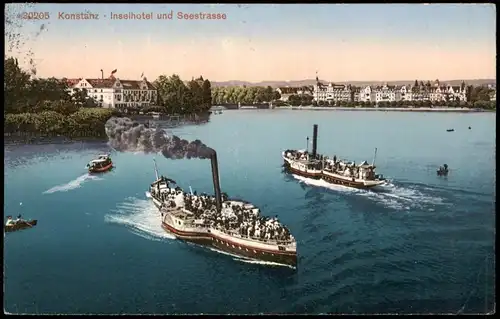 Insel Mainau-Konstanz Inselhotel und Seestrasse, Bodensee Schiff-Verkehr 1914