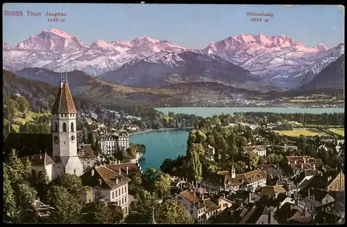 Ansichtskarte Thun Thoune Panorama-Ansicht mit Blick zu den Alpen Bergen 1910