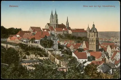 Ansichtskarte Meißen Stadt Panorama Blick nach der Kgl. Albrechtsburg 1910