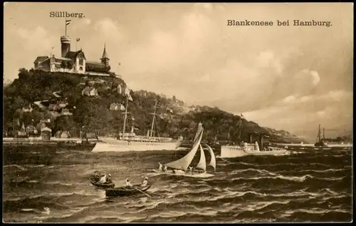 Ansichtskarte Blankenese-Hamburg Süllberg, Schiffe - stürmische See 1909