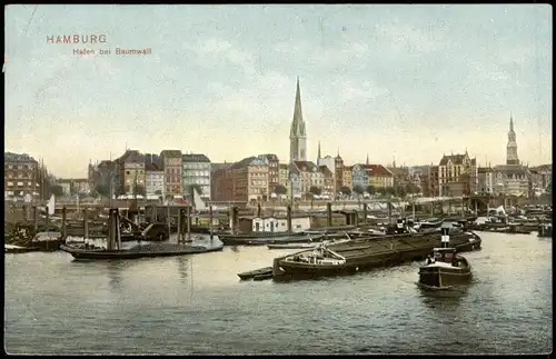 Ansichtskarte Hamburg Hafen bei Baumwall, Dampfer 1907