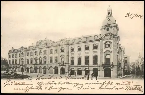 Ansichtskarte Aachen Kurhaus, Straße 1904  gel. Bahnpoststempel