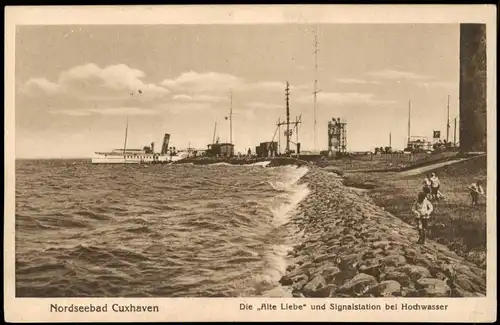 Ansichtskarte Cuxhaven    Hochwasser 1925  Schiffsbordstempel Dampfer Cuxhaven