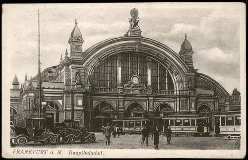 Ansichtskarte Frankfurt am Main Hauptbahnhof, Straßenbahn - Auto 1908
