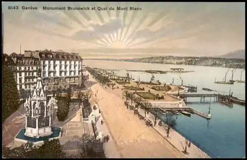 Genf Genève Panorama, Monument Brunswick et Qual du Mont Blanc 1910