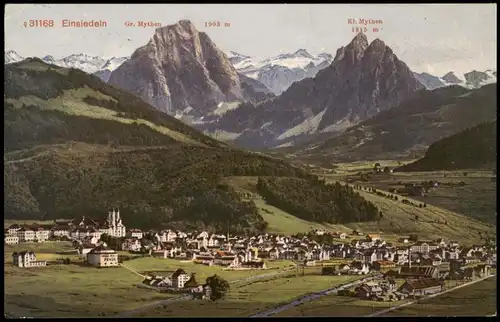 Einsiedeln Panorama-Ansicht, Blick zu den Mythen (Schweizer Berge) 1910