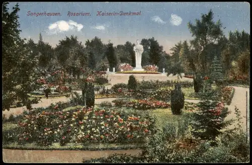 Ansichtskarte Sangerhausen Rosarium. Kaiserin-Denkmal. 1913