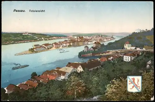 Ansichtskarte Passau Blick über die Stadt, Heraldik 1923