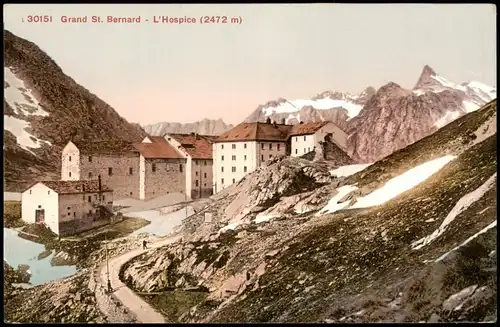Ansichtskarte .Schweiz Wallis Grand St. Bernard - L'Hospice (2472 m) 1912
