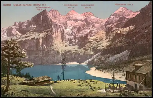 .Schweiz Oeschinensee (1592 m) in den Schweizer Alpen Berge 1910