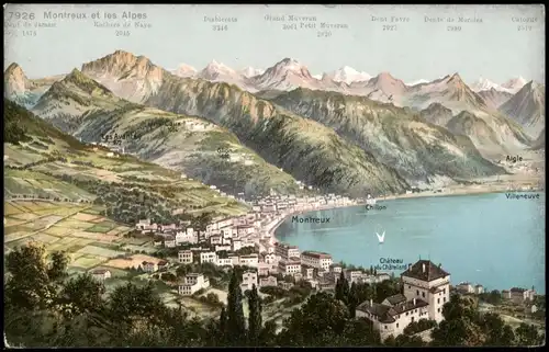 Ansichtskarte Montreux (Muchtern) Ortspanorama Montreux et les Alpes 1910