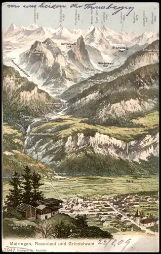 Meiringen Panorama, Rosenlaui und Grindelwald, Schweizer Alpen 1909
