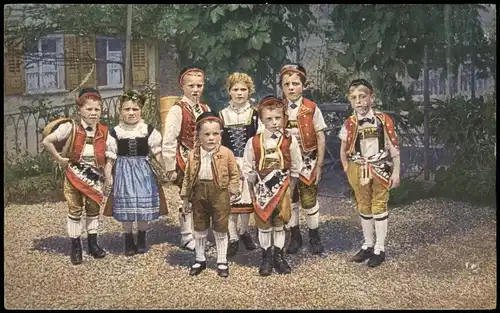 Ansichtskarte Toggenburg-Wildhaus SG Taugenburger-Trachten Kindergruppe 1919