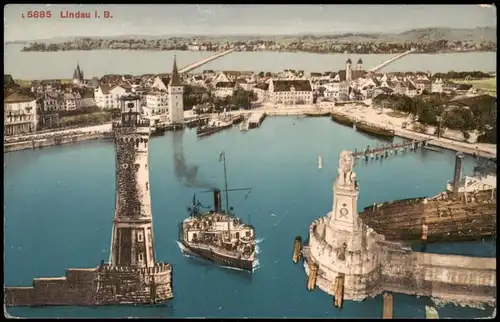 Lindau (Bodensee) Hafen, Bodensee Dampfer Schiff, Leuchtturm 1910
