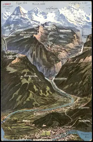 Ansichtskarte Interlaken Umland-Ansicht; Schweizer Alpen Wege 1913