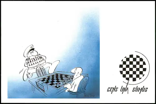 Karikatur von Jovan Prokopljević Motivkarte Thema Schach (Chess) 1990