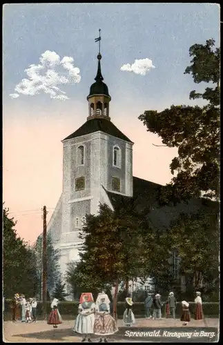 Burg (Spreewald) Borkowy (Błota) Kirchgang, Spreewaldtrachten, Kirche 1913