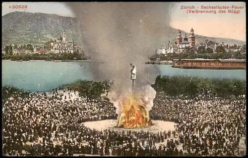 Ansichtskarte Zürich Sechseläuten-Feuer (Verbrennung des Bögg) 1912