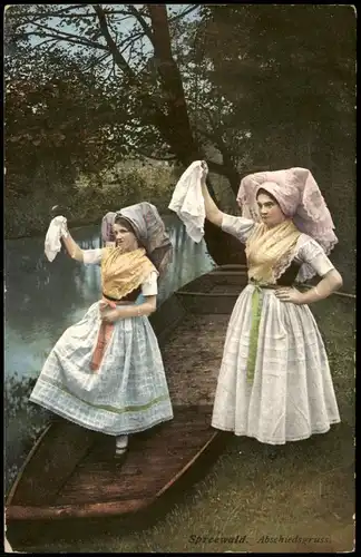 .Brandenburg Spreewald Abschiedsgruss Frauen in Trachten-Kleidung 1910
