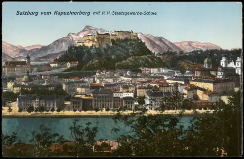 Salzburg Panorama v. Kapuzinerberg mit K. K. Staatsgewerbe-Schule 1910