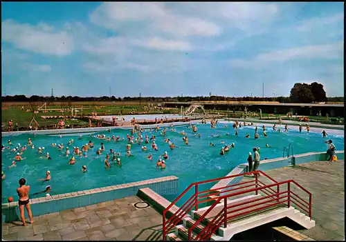 Ansichtskarte Nordhorn Freibad Schwimmbad belebt 1980