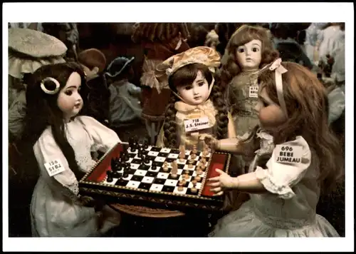 Schach-Motiv-/Korrespondenzkarte (Chess) Puppen beim Spiel 2012
