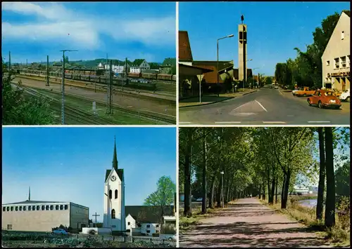 Löhne Mehrbild-AK Bundesbahnhof Obernbeck, Bahnhofstr. und kath. Kirche 1970