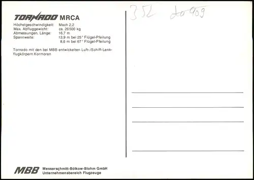 Ansichtskarte  TORNADO MRCA der MBB Messerschmitt-Bölkow-Blohm GmbH 1970