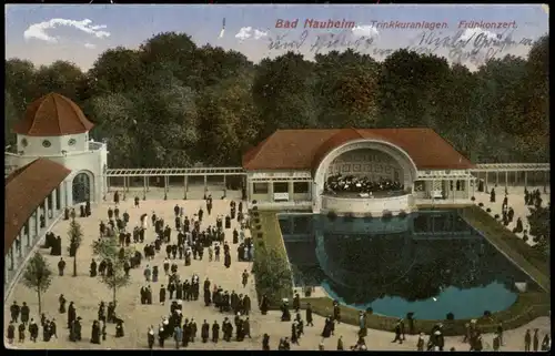 Ansichtskarte Bad Nauheim Trinkkuranlagen Frühkonzert 1918