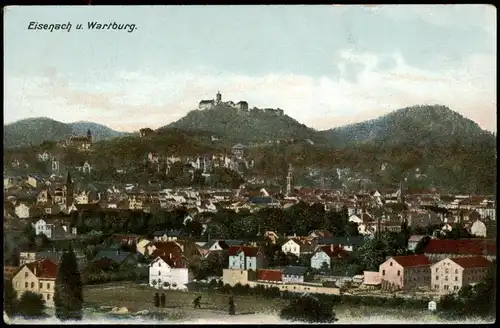 Ansichtskarte Eisenach Panorama-Ansicht Fernansicht der Wartburg 1910