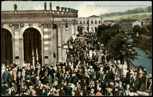 Karlsbad Karlovy Vary BELEBTE FRÜHPROMENADE AM MÜHLBRUNNEN 1913