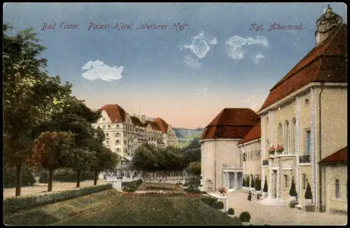 Ansichtskarte Bad Elster Palast-Hotel Wettiner Hof u. Kgl. Albertbad 1918