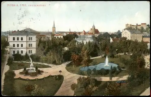 Ansichtskarte Pirna Stadt Partie am Friedenspark 1911