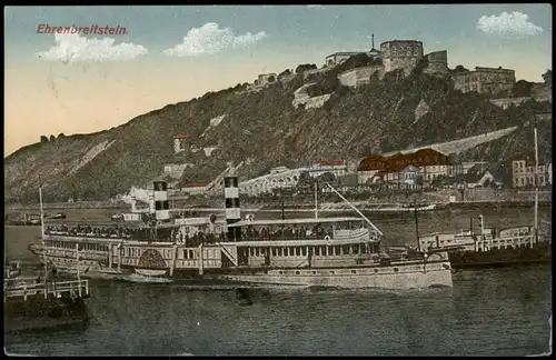 Ehrenbreitstein-Koblenz Schiff Dampfer passiert Ehrenbreitstein   Rhein 1917