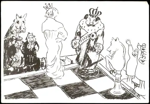 Ansichtskarte  Schach (Chess) Motivkarte mit übergroßen Schachfiguren 1992