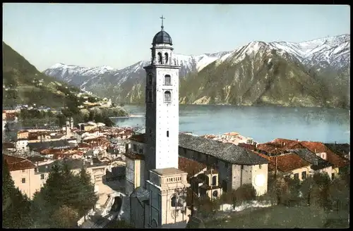 Ansichtskarte Lugano Cattedrale di San Lorenzo e Monte Caprino 1910