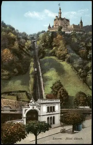 Ansichtskarte Luzern Lucerna Gütschbahn und Hôtel Gütsch 1910
